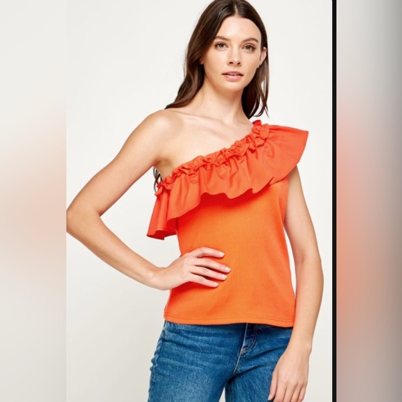 ZARA One shoulder Orange Top - Picture 1 of 4